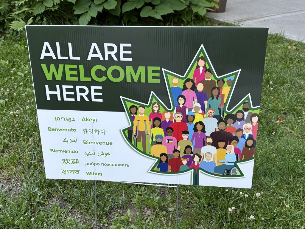 Signage at the nature center saying "All are welcome here"